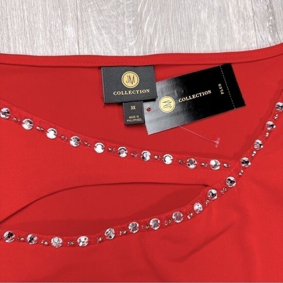 Red Embellished Cut Out Top 3X - Picture 3 of 7